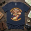 Traveling That Long & Winding Road text design with a retro sunset, winding road, and van graphic