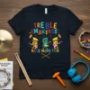 Treble Makerss Have More Fun t-shirt with cartoon musical notes and characters playing instruments