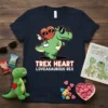 Trex Heart Loveasaurous Rex T-Shirt with a green dinosaur riding a heart, wearing sunglasses