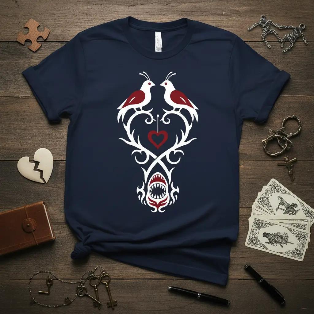 Tribal Birds Shark Design detailed print printed on breathable fabric creating a standout t-shirt