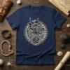 Tribal Dragon Design T-Shirt featuring a detailed black and white dragon illustration within a circular tribal pattern