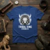 Tribal King Strength T-Shirt with a white lion head graphic and bold text