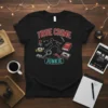 True Crime Junkie T-Shirt featuring a chalk outline, magnifying glass, tape, cassette, and book graphic