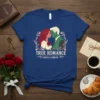 True Romance Always & Forever couple t-shirt design featuring a man and woman embracing, with floral accents and romantic text