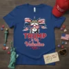 Trump is My Valentine t-shirt design featuring Lady Liberty wearing heart-shaped sunglasses and American flag ribbons