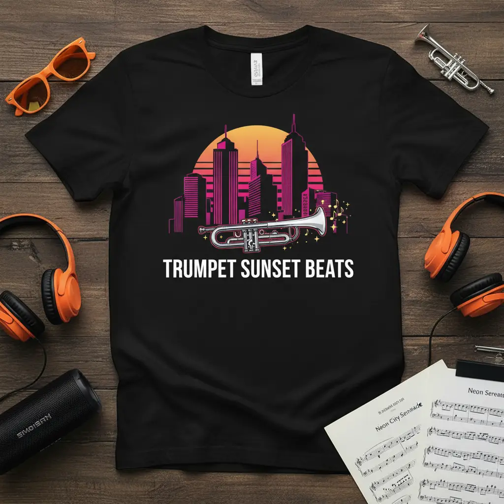 Trumpet Sunset Beats T-Shirt Retro Music Lover Gift