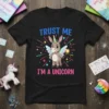 Trust Me I'm A Unicorn T-Shirt with a cute cartoon donkey wearing wings and holding a magic wand