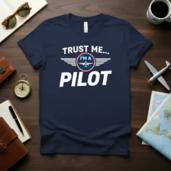Trust Me... I'm A Pilot t-shirt with aviation wings graphic and airplane image