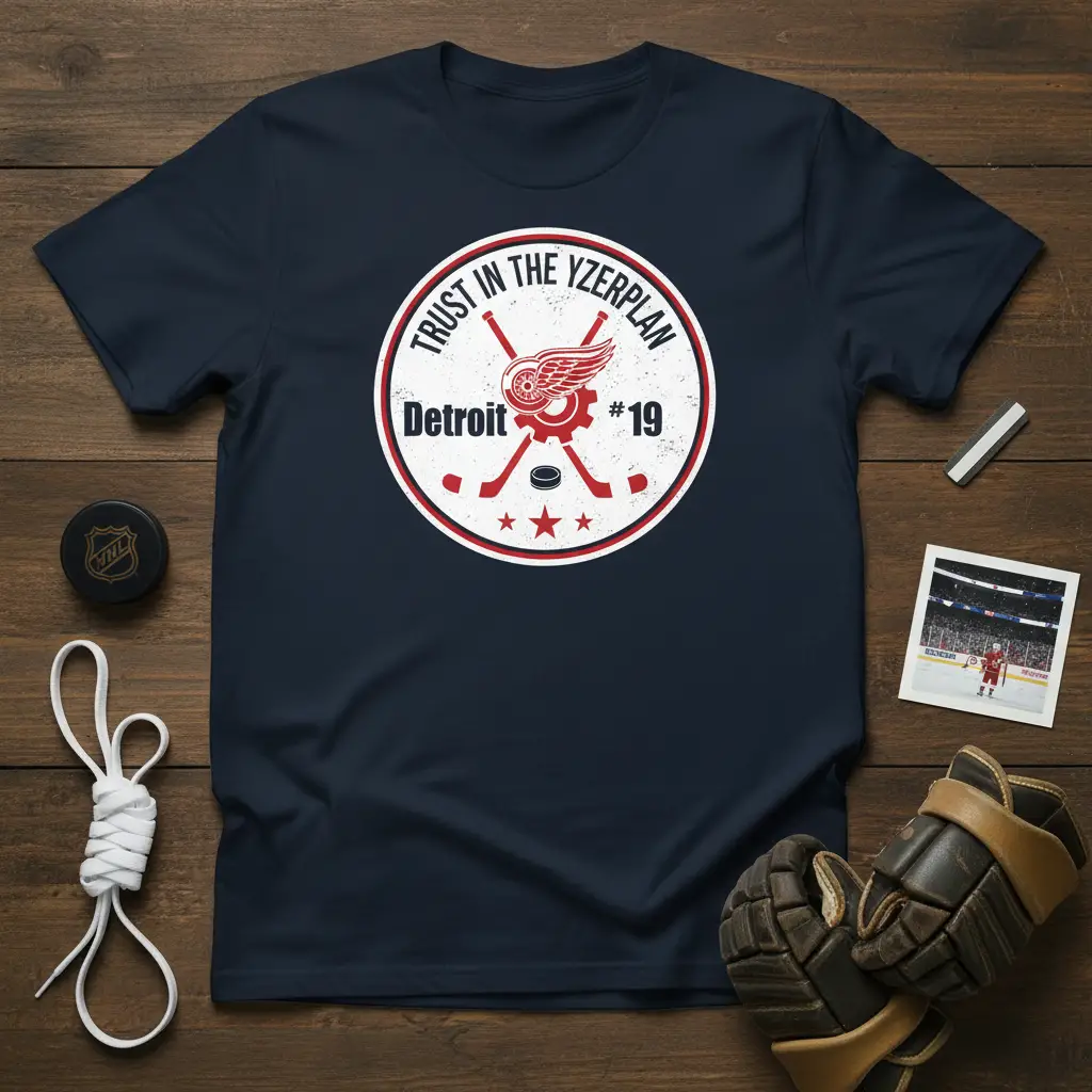 Trust in the Yzerplan Detroit #19 Hockey T-Shirt