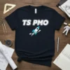 TS PMO t-shirt with a white and turquoise rocket ship graphic, representing project management office initiatives