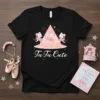 Black t-shirt with "Tu Tu Cute" text and three cartoon ballet mice dancing on a pink stage
