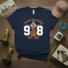 Tulsa Oklahoma 918 Est 1907 graphic t-shirt with orange arrow and fists