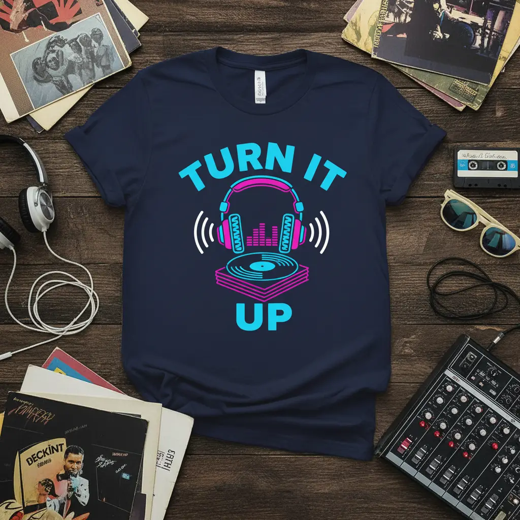 Turn It Up Dj Headphones Vinyl T-Shirt Music Lover Gift