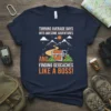 Geocaching t-shirt with text "Turning Average Days Into Awesome Adventures And Finding Geocaches Like A Boss!" and a treasure chest