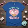 Twining with My Bestie t-shirt design featuring two cute ice cream cones inside a pink heart
