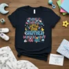 Twinkle Twinkle Little Star Brother Wonders What You Are text design with baby-themed graphics on a navy t-shirt