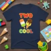 Two Cool ice cream birthday t-shirt design with colorful text and graphics of popsicles and ice cream cones