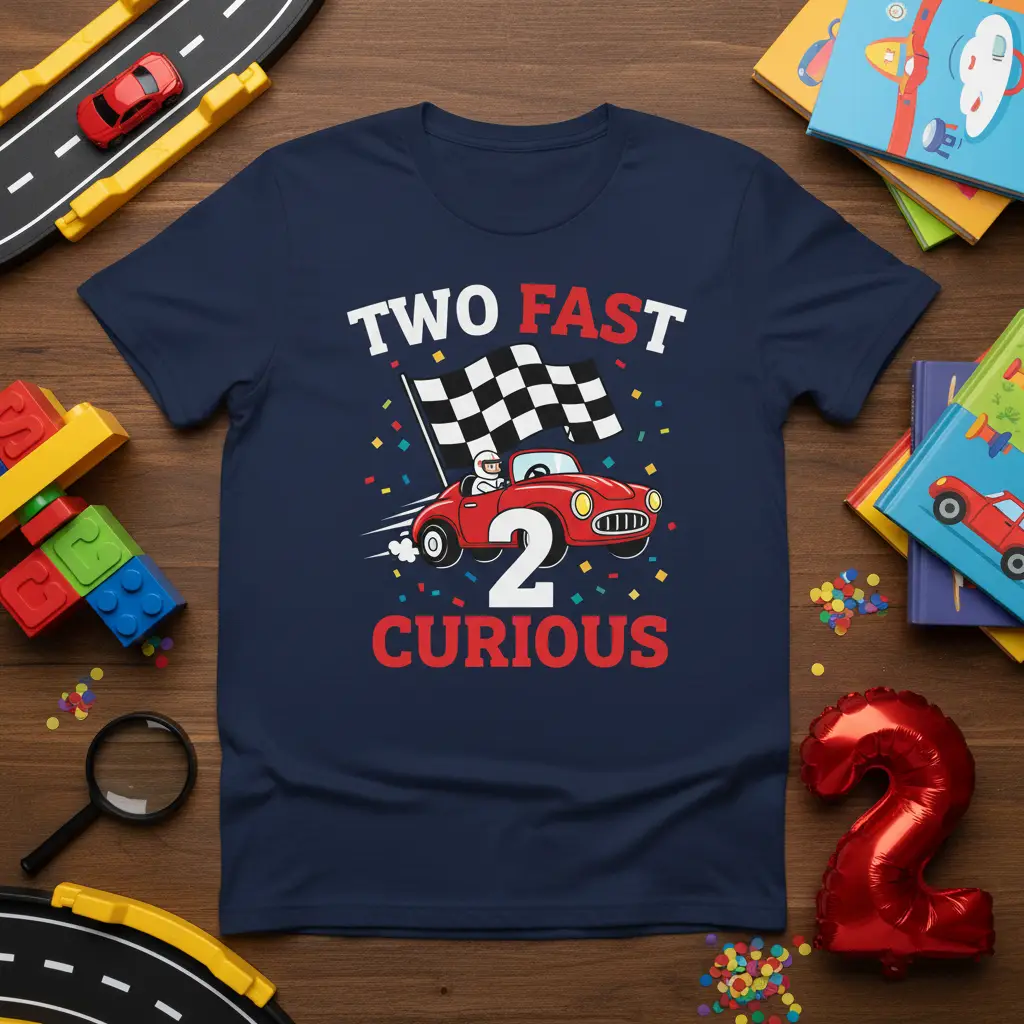 Two Fast 2 Curious 2nd Birthday Racer T-Shirt