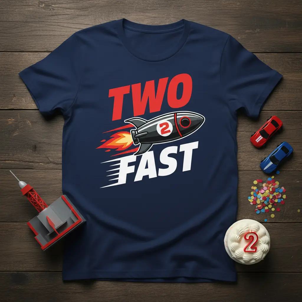 Two Fast Rocket Ship 2nd Birthday T-Shirt for Boys
