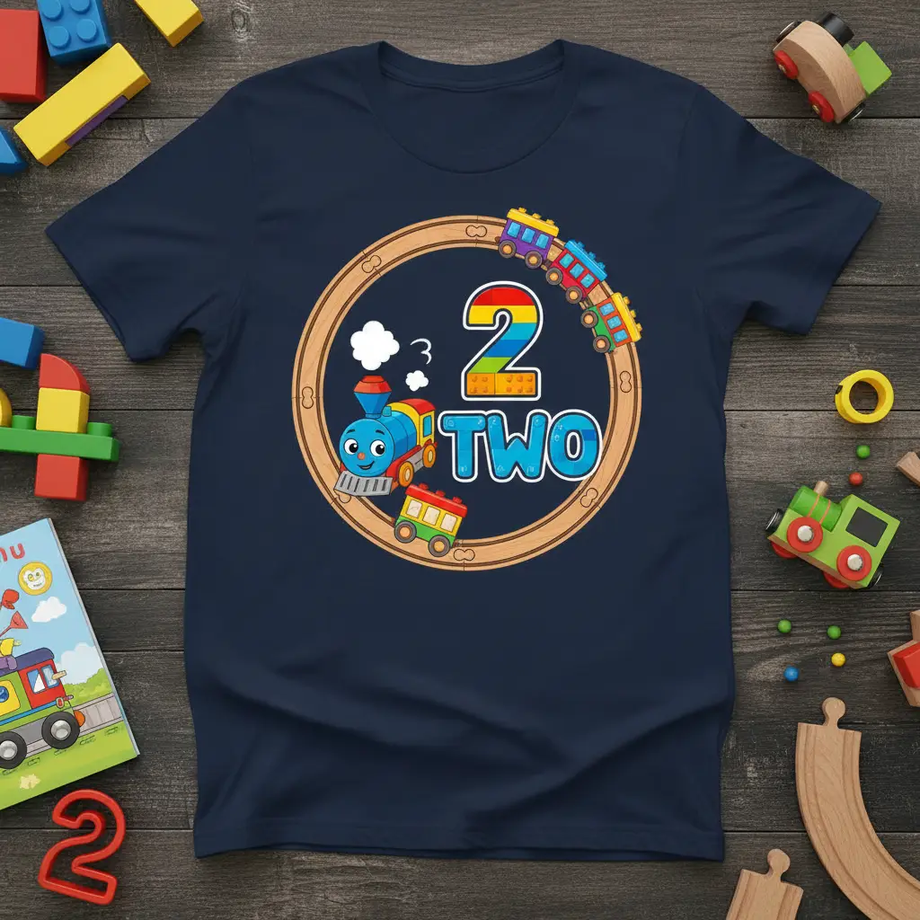 Two Year Old Train Birthday Boy T-Shirt 2nd Birthday Party Outfit