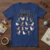 Types of Cat Breeds T-Shirt design featuring illustrations of various cat breeds with their names labeled