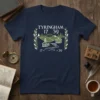 Tyringham 1739 heritage t-shirt design with vintage Massachusetts town graphic and laurel wreath border