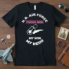 U.S. Air Force Proud Mom My Son My Hero t-shirt design featuring text and fighter jet graphic
