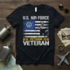 U.S. Air Force Vietnam Veteran t-shirt design with American flag, jet fighter silhouette, and dog tags