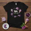 Ube EVERYTHING t-shirt design featuring purple ube desserts like ice cream, donuts, cake, cookies, and bubble tea, with stars