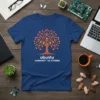 Ubuntu Humanity To Others t-shirt with a stylized tree graphic and text, on a navy blue shirt