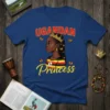 Ugandan Princess t-shirt design with a crowned Black girl wearing traditional Ugandan colors and surrounded by butterflies