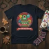 Ugly Christmas Monsters T-Shirt featuring a circular design with five colorful monsters in festive sweaters