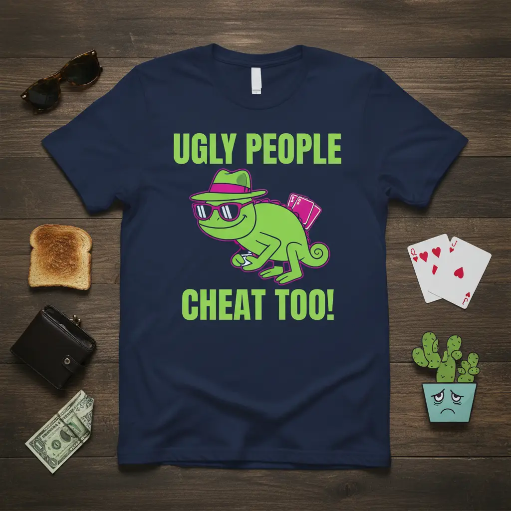 Ugly People Cheat Too! Funny Chameleon Poker T-Shirt