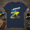 Dark blue t-shirt with white text "...дерьмо" above a map of Ukraine in blue and yellow, featuring a tank and