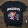 Undead Dance Party t-shirt with cartoon zombie princess and cat graphic