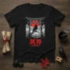 冥界 UNDERWORLD T-Shirt with Japanese torii gate, black crow, red sun, and mountains