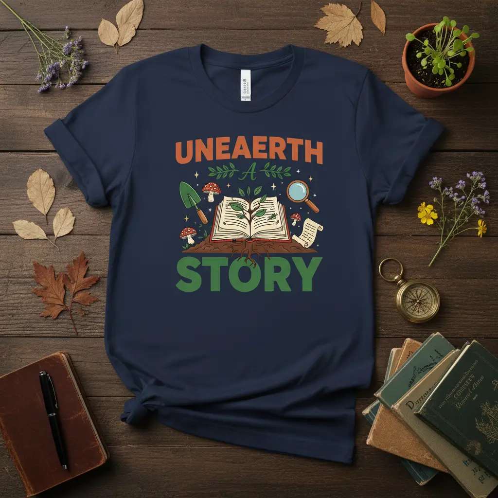 Uneearth a Story T-Shirt for Book Lovers and Gardeners