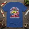 United States of Avocado Founding Father t-shirt featuring a cartoon avocado in a powdered wig and hat holding the American