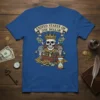United States of One Dollar Skeleton King T-Shirt with skeleton wearing crown and holding money, surrounded by treasure