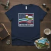 United We Stand t-shirt with a blended American and multi-colored stripe flag design