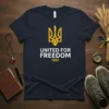 Navy t-shirt with yellow Ukrainian trident and white text "UNITED FOR FREEDOM 1991"