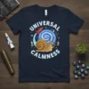 Universal Calmness t-shirt with a snail, rocket, and galaxy design