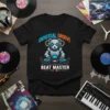 Black t-shirt with "UNIVERSAL GROOVE BEAT MASTER" text and a robot bear DJ graphic