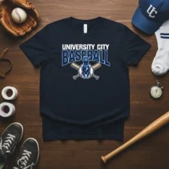 University City Baseball T-Shirt with Spartan mascot and crossed bats graphic