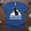 Black cat silhouette on clouds with text "Unless You're A Cat Please Get Away From Me" on a royal blue