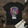 Unreal Engine 8K Knight Owl T-Shirt design featuring a blue owl in armor holding a sword and shield, with mountains