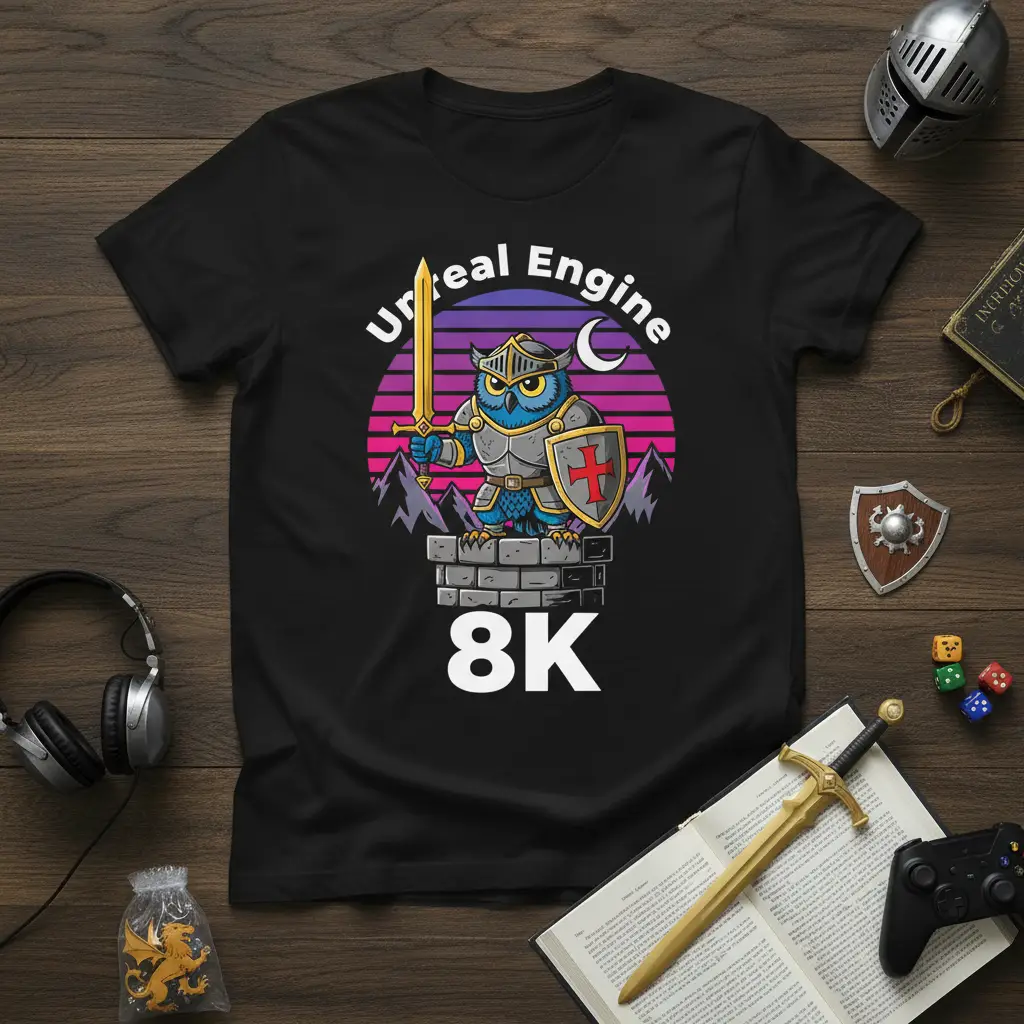 Unreal Engine 8k Knight Owl T-Shirt for Gamers