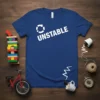 Blue t-shirt with the white text "UNSTABLE" and a circular arrow icon