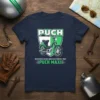 Puch Maxi t-shirt featuring the German quote "Unterschätze Niemas Einen Alten Mann Mit Einem Puch Maxi" and a vintage green