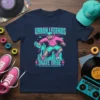 Urban Legends Skate Tribe t-shirt design featuring a cartoon wolf skateboarding in a city, with neon text